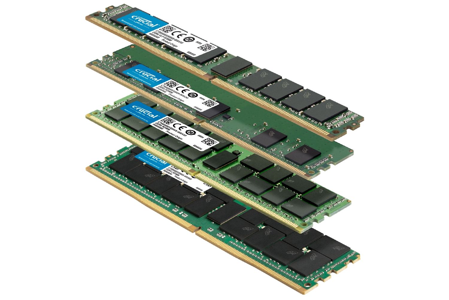 Varios módulos de memoria RAM Crucial con diferentes factores de forma